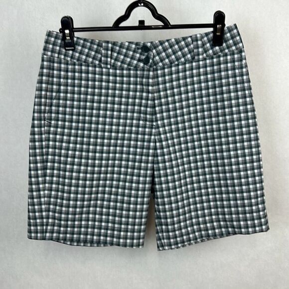 Nike Golf Shorts Dri-Fit Womens Sz 6 Gray Plaid Checked Button Front - Picture 1 of 7